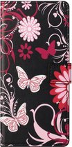 Samsung Galaxy S21 FE Hoesje Portemonnee Vlinder Print Roze