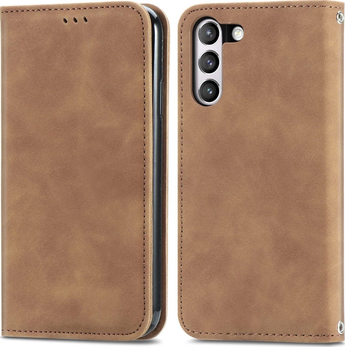 Mobigear Telefoonhoesje geschikt voor Samsung Galaxy S21 FE Hoesje | Mobigear Retro Slim Bookcase Portemonnee | Pasjeshouder voor 2 Pasjes | Telefoonhoesje voor Pinpas / OV Kaart / Rijbewijs - Bruin