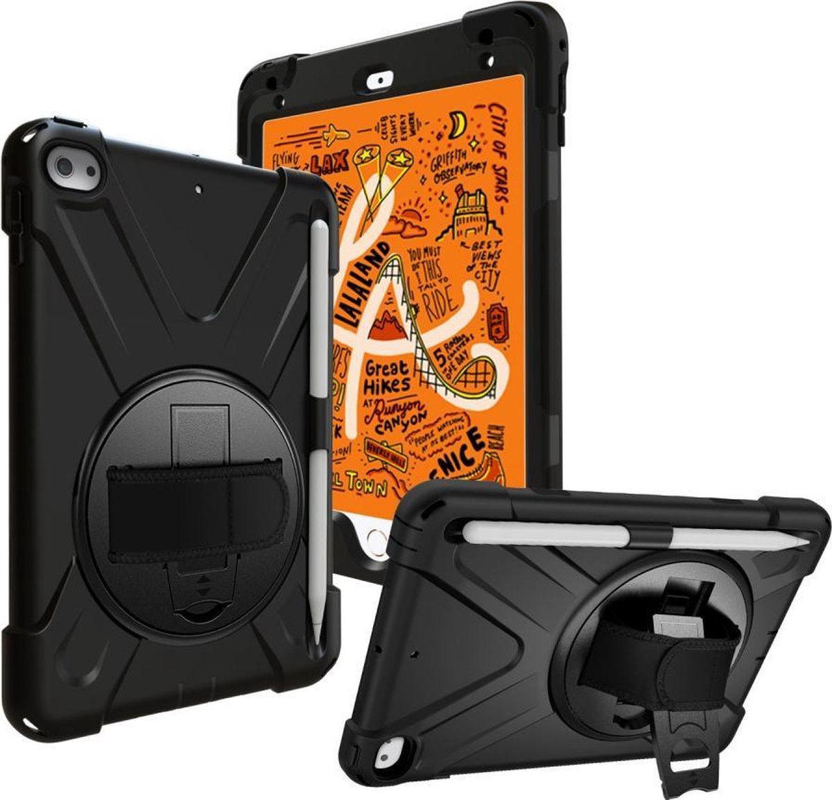 Geschikt voor iPad mini 4 / iPad mini (2019) Hand Strap hoes armor case - Zwart
