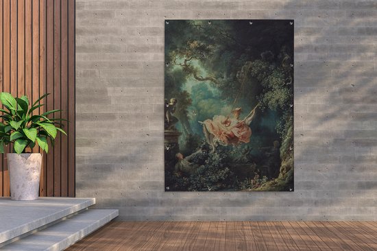 Affiche de jardin Jean-Honoré Fragonard - La balançoire - Peinture de Jean-Honoré Fragonard affiche de jardin toile en vrac 120x160 cm - Toile de jardin / Toile d'extérieur / Peintures d'extérieur (décoration de jardin) XXL / Groot format!