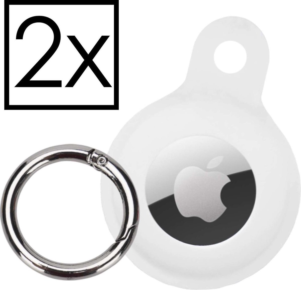 Hoesje Geschikt voor Apple AirTag-Sleutelhanger Houder Siliconen Hoes - Hoes Geschikt voor Apple AirTag Hoesje - Wit - 2 PACK