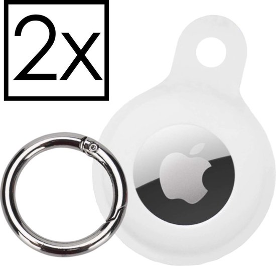 Hoesje Geschikt voor Apple AirTag-Sleutelhanger Houder Siliconen Hoes - Hoes Geschikt voor Apple AirTag Hoesje - Wit - 2x