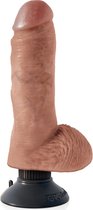 8 Inch Vibrating Cock with Balls- Tan - Realistic Dildos - Realistic Vibrators