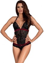 Rossita Kanten Body - Zwart/Rood - S/M