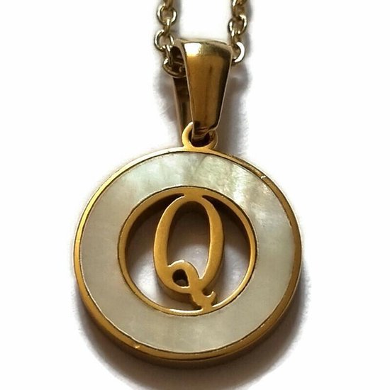 Aramat jewels -ketting-letter q- chirurgisch staal -schelp- wit - goudkleurig-45cm - dames- rond