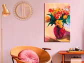 Doe-het-zelf op canvas schilderen - Tulips in Red Vase-40x60