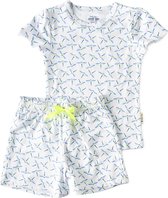 Little Label Pyjama Meisjes Maat 98-104 - Wit, Lichtblauw - Zachte BIO Katoen - Shortama - 2-delige zomer pyama meisjes - Vlindertjesprint