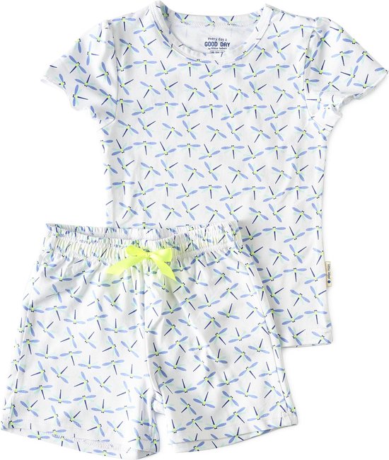 Little Label Pyjama Meisjes Maat 98-104 - Wit, Lichtblauw - Zachte BIO Katoen - Shortama - 2-delige zomer pyama meisjes - Vlindertjesprint