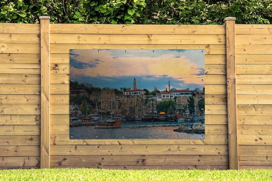 Le port de la ville d'Antalya à un coucher de soleil coloré en Turquie Affiche de jardin 180x120 cm - Toile de jardin / Toile d'extérieur / Peintures d'extérieur (décoration de jardin) XXL / Groot format!