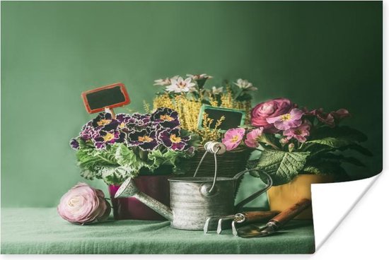 bolvormig hoofd Tot stand brengen Tuinier spullen op een groene achtergrond 120x90 cm / Bloemen Poster |  bol.com