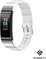 Leer Smartwatch bandje - Geschikt voor Huawei band 3 / 4 Pro leren bandje - wit - Strap-it Horlogeband / Polsband / Armband