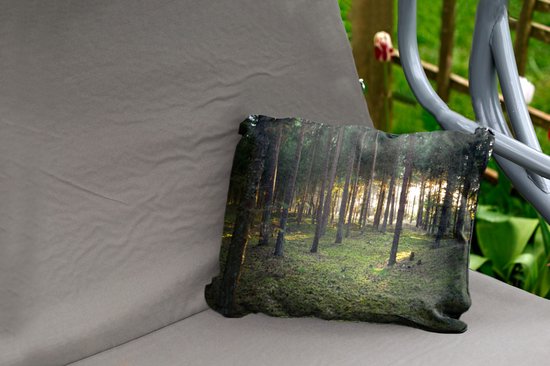Coussins d'extérieur - Jardin - Soleil qui brille à travers les arbres en forêt - 50x30 cm