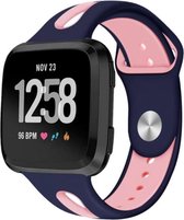 Siliconen Smartwatch bandje - Geschikt voor  Fitbit Versa / Versa 2 duo sport band - donkerblauw/roze - Maat: S - Horlogeband / Polsband / Armband