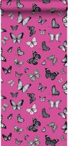 ESTAhome behang vlinders zwart en roze - 138511 - 53 cm x 10,05 m
