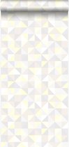 Origin behang driehoekjes licht crème beige, licht warm grijs, pastel geel en glanzend licht beige - 337210 - 53 cm x 10,05 m