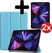 iPad Pro 2021 Hoes (11 inch) Book Case Hoesje Met 2x Screenprotector Glas - Lichtblauw