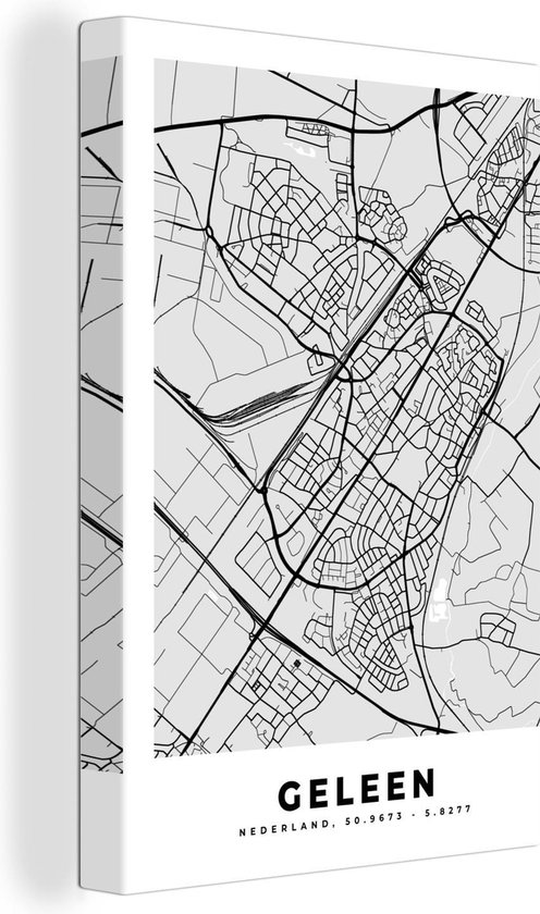 Tableau sur toile Carte de ville - Geleen - Grijs - Wit - 60x90 cm - Décoration murale
