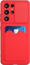 Voor Samsung Galaxy S21 Ultra 5G Sliding Camera Cover Design TPU-beschermhoes met kaartsleuf (rood)