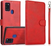 Voor Samsung Galaxy A21s Kalf Textuur 2 in 1 Afneembare Magnetische Achterkant Horizontale Flip Lederen Case met Houder & Kaartsleuven & Portemonnee & Fotolijst (Rood)