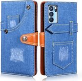 Voor OPPO Reno6 Pro Denim Horizontale Flip Lederen Case met Houder & Kaartsleuf & Portemonnee (Donkerblauw)