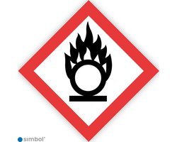 Simbol - Sticker GHS03 Oxiderend - Oxidizing - Duurzame Kwaliteit - Formaat 25 x 25 cm.