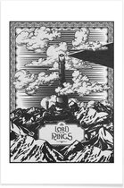 JUNIQE - Poster Vintage Mordor Tower Eye of Sauron -13x18 /Wit & Zwart