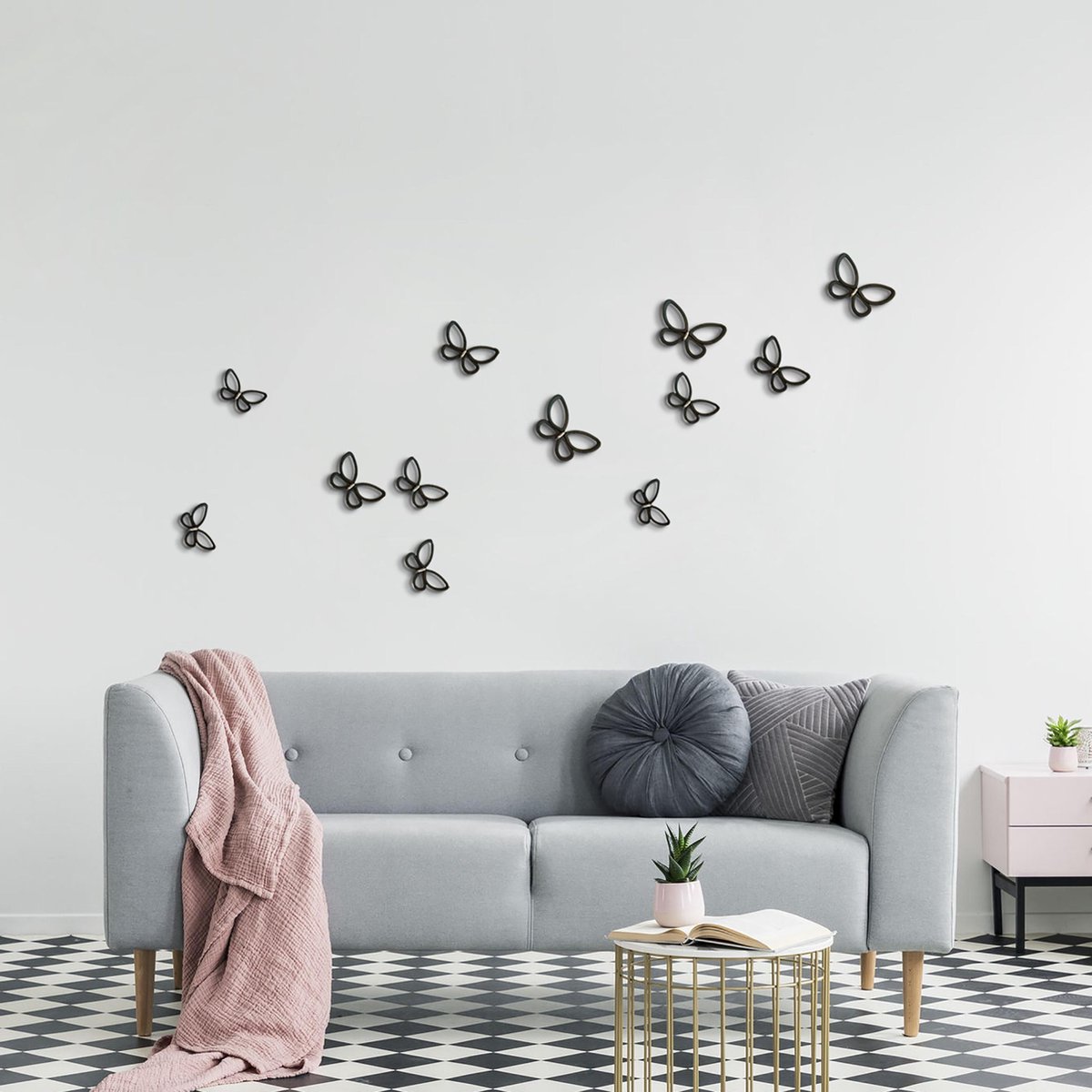 Crearreda Muurstickers Black Butterflies Junior 12 Stuks