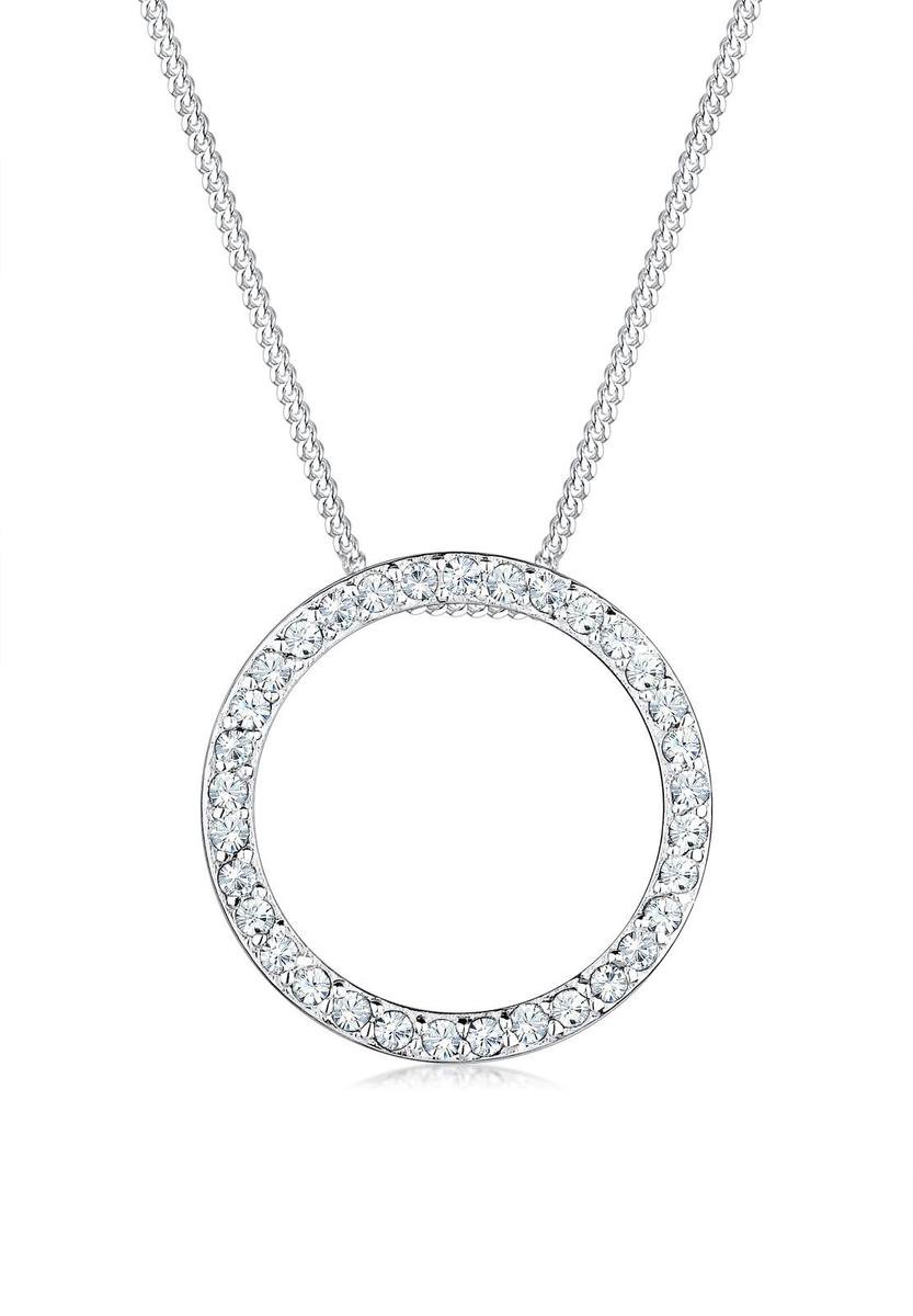 Elli - Halsketting - Dames Cirkel Hanger Klassiek met Kristallen in 925 Sterling Zilver - Dames