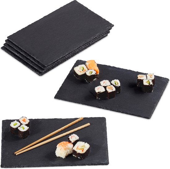 12x leisteen serveerplank, set, 25 x 25 cm, serveren & beschrijfbaar, buffet, onderzetter vierkant, antraciet