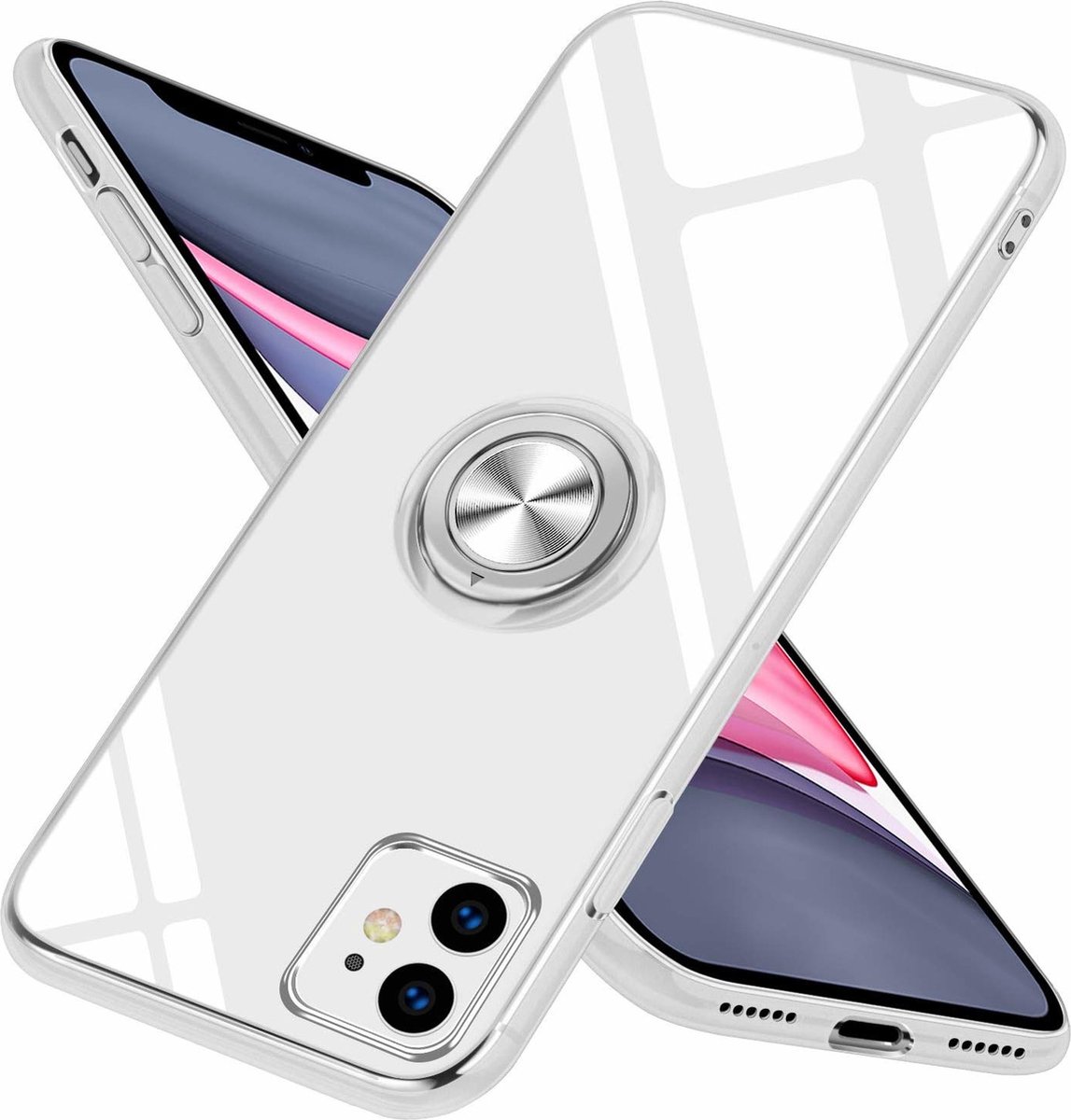 Hoesje Geschikt voor iPhone 11 Luxe Back Hoesje Metale Ring houder - Transparant