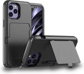 Voor iPhone 12 Pro Max Stofdicht, drukbestendig, schokbestendig pc + TPU-hoesje met kaartsleuf en spiegel (zwart)