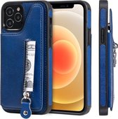 Effen kleur dubbele gesp ritssluiting schokbestendige beschermhoes voor iPhone 12/12 Pro (blauw)