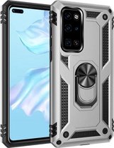 Voor Huawei P40 schokbestendige TPU + pc beschermhoes met 360 graden roterende houder (zilver)