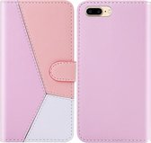 Voor iPhone 8 Plus / 7 Plus Driekleurige stiksels Horizontale flip TPU + PU lederen tas met houder & kaartsleuven en portemonnee (roze)