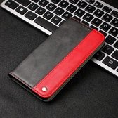 Zakelijke effen kleur stiksels horizontale flip lederen tas voor iPhone X, met houder en kaartsleuven en portemonnee en lanyard (rood)