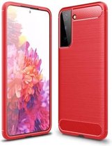 Voor Samsung Galaxy S30 geborstelde textuur koolstofvezel TPU-hoes (rood)