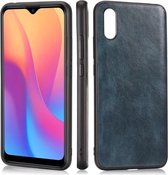 Voor Xiaomi Redmi 9A Crazy Horse Textured Calfskin PU + PC + TPU Case (blauw)