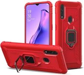 Voor OPPO A8 & A31 koolstofvezel beschermhoes met 360 graden roterende ringhouder (rood)