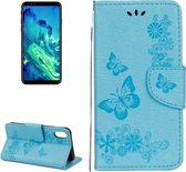Voor iPhone X / XS Geperste bloemen Vlinderpatroon Horizontale lederen flip-hoes met houder & kaartsleuven & portemonnee & lanyard (blauw)