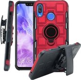 Voor Huawei Nova 3 3 in 1 Cube PC + TPU beschermhoes met 360 graden draaien zwarte ringhouder (rood)