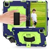 360 graden rotatie draaitafel Contrast kleur Robot schokbestendig siliconen + pc beschermhoes met houder voor iPad Air (2020) 10.9 / Pro 11 (2020) (marineblauw + geelgroen)