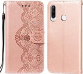 Voor Huawei P30 Lite / nova 4e Flower Vine Embossing Pattern Horizontale Flip Leather Case met Card Slot & Holder & Wallet & Lanyard (Rose Gold)