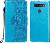 Voor LG K41S / K51S Flower Vine Embossing Pattern Horizontale Flip Leather Case met Card Slot & Holder & Wallet & Lanyard (Blue)