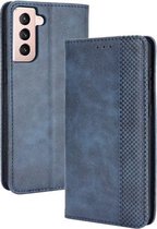 Voor Samsung Galaxy S21 5G Magnetische Gesp Retro Crazy Horse Textuur Horizontale Flip Leren Case met Houder & Kaartsleuven & Fotolijst (Blauw)