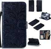 Voor Huawei Honor Y8s Kant Bloem Horizontale Flip Leren Case met Houder & Kaartsleuven & Portemonnee & Fotolijst (Donkerblauw)