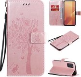 Voor Huawei Honor X10 5G Boom & Kat Reliëfpatroon Horizontale Flip Leren Case met Houder & Kaartsleuven & Portemonnee & Lanyard (Rose Goud)