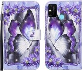 Voor Huawei Honor 9A 3D Geschilderd Patroon Horizontale Flip Leren Case met Houder & Portemonnee & Kaartsleuf & Lanyard (Paarse Bloem Vlinder)