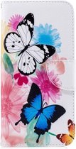 Gekleurde tekening patroon horizontaal Flip lederen hoes voor Huawei Honor 8C, met houder & kaartsleuven & portemonnee (twee vlinders)