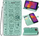 Voor Huawei Y5P 2020 & Honor 9S Mooie kat en hond reliëfpatroon Horizontale flip lederen hoes, met houder & kaartsleuven & portemonnee & cartoon sluiting & lanyard (groen)