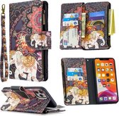 Voor iPhone 11 Gekleurde Tekening Patroon Rits Horizontale Flip Leren Case met Houder & Kaartsleuven & Portemonnee (Bloemen en Olifanten)